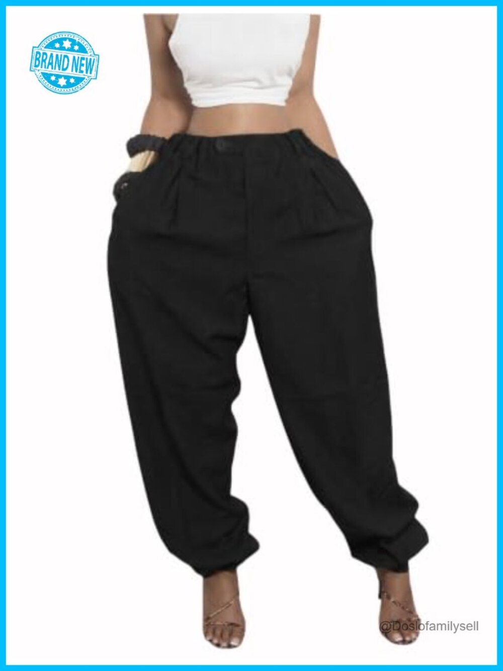 EDITCOZY Women's Baggy High Waisted Tapered Harem Pants with Pockets